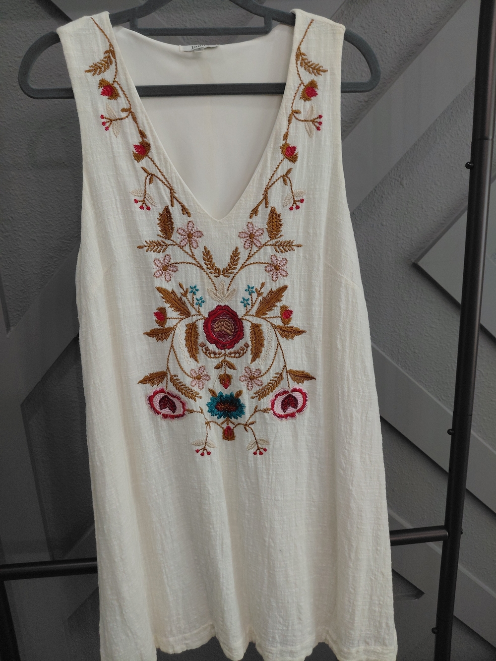 Embroidered Ivory V-Neck Sleeveless Dress 100% Cotton